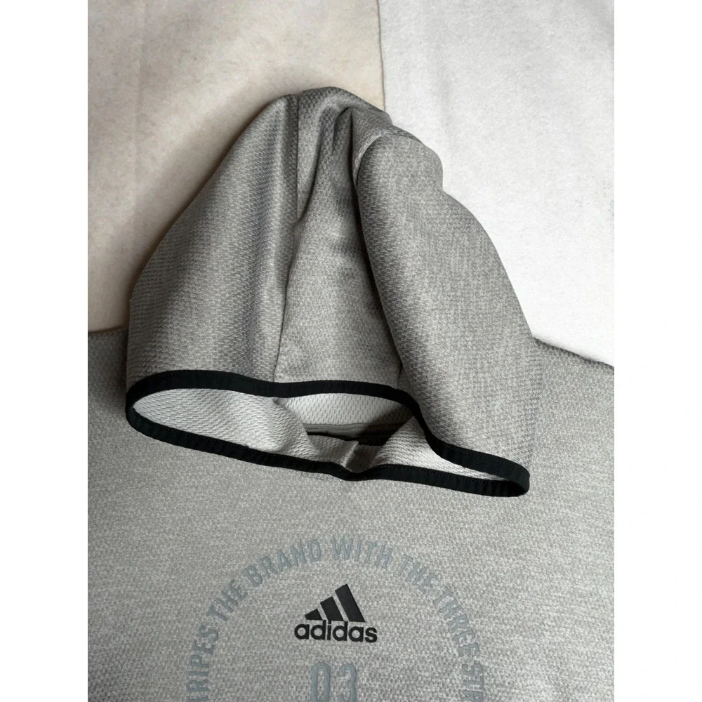 Adidas Climawarm Hoodie Mens Grey Textured Pullover Sweatshirt 03 Graphic